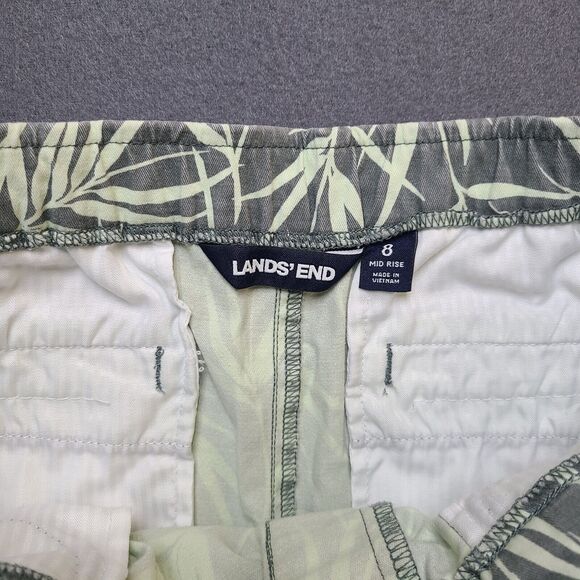 LANDS'END Womens Mid Rise Green Leaf Print Size 8 Straight Pants - Picture 12 of 13